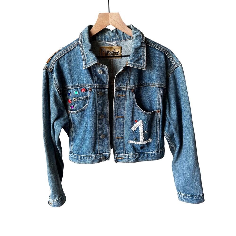 Gasoline Vintage Cropped Denim Jacket with Embroidery & Sequins